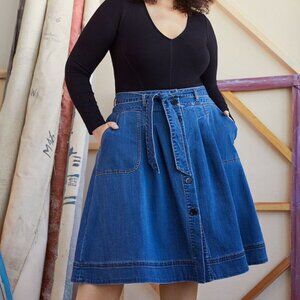 Eloquii A-line button down belted denim skirt Size 24